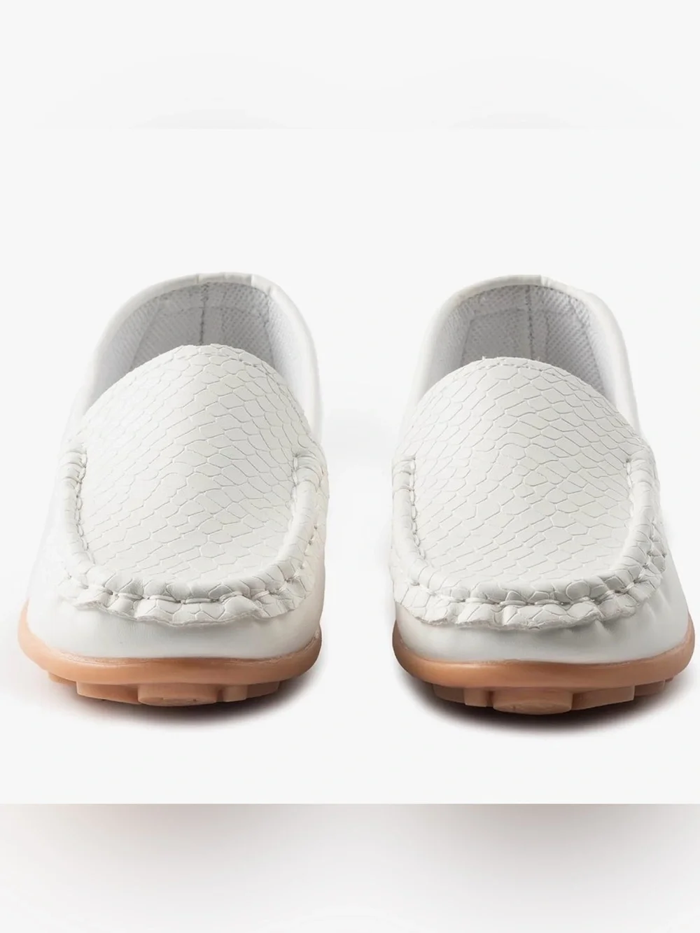 Kids White Slip-On Loafer with Tan Sole nwot